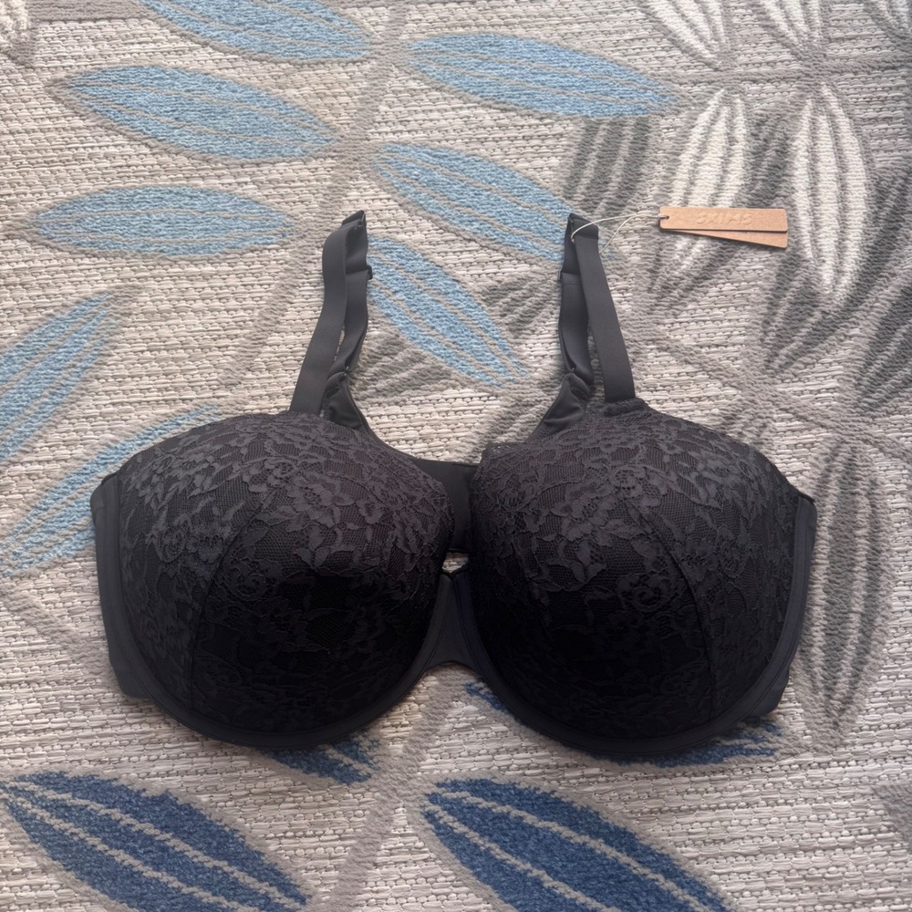 Skims Fits Everybody Lace T-shirt Bra Black Onyx Size 44DD